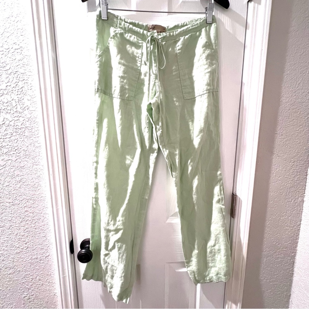 Pastel Lime Green Linen Drawstring Pants